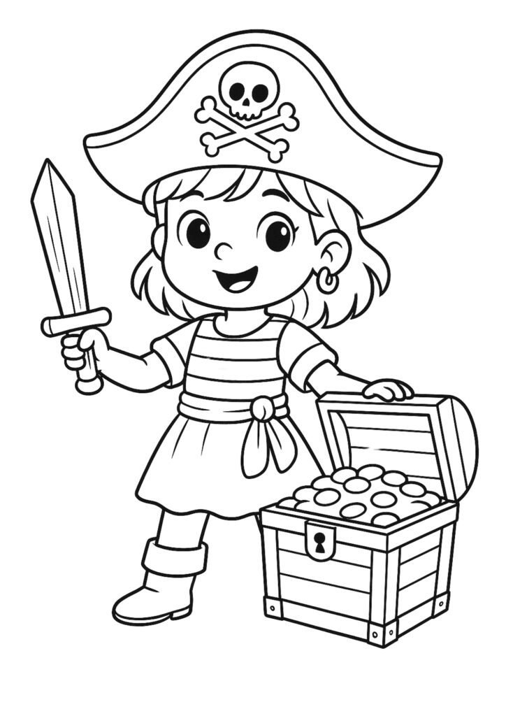 Baú do tesouro pirata cheio de moedas para colorir