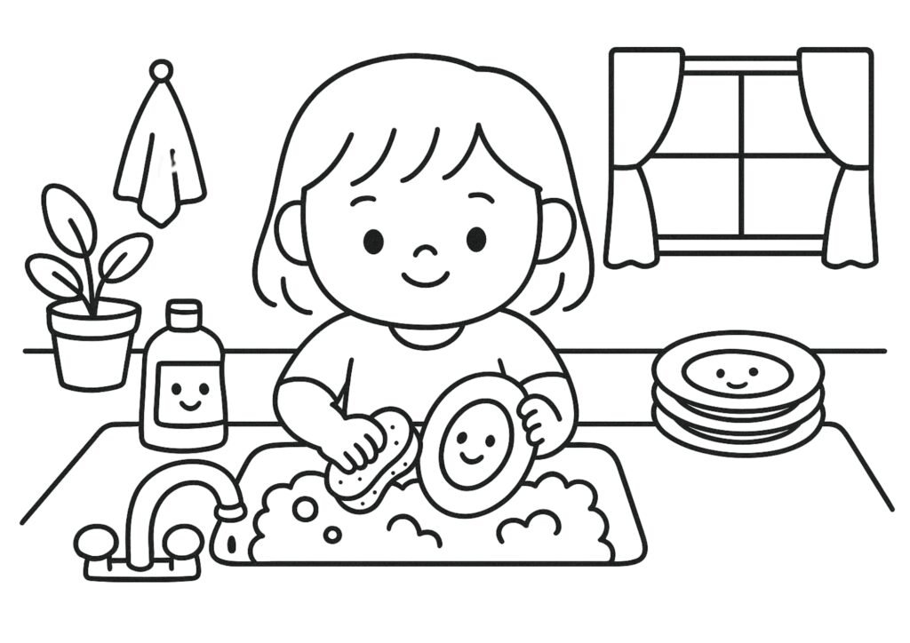 Imagem do Bobbie limpando a cozinha 