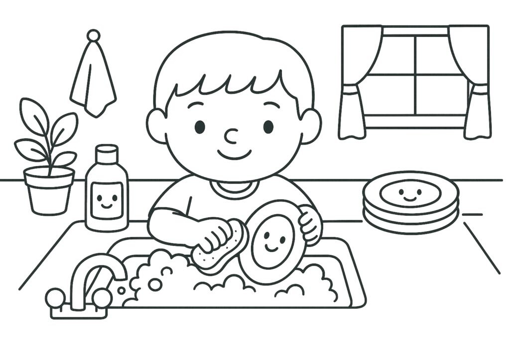 Imagem do Bobbie limpando a cozinha 