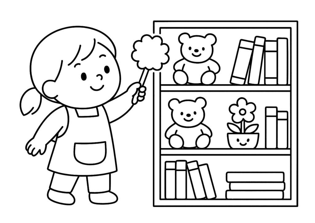 Imagem do Bobbie limpando o quarto