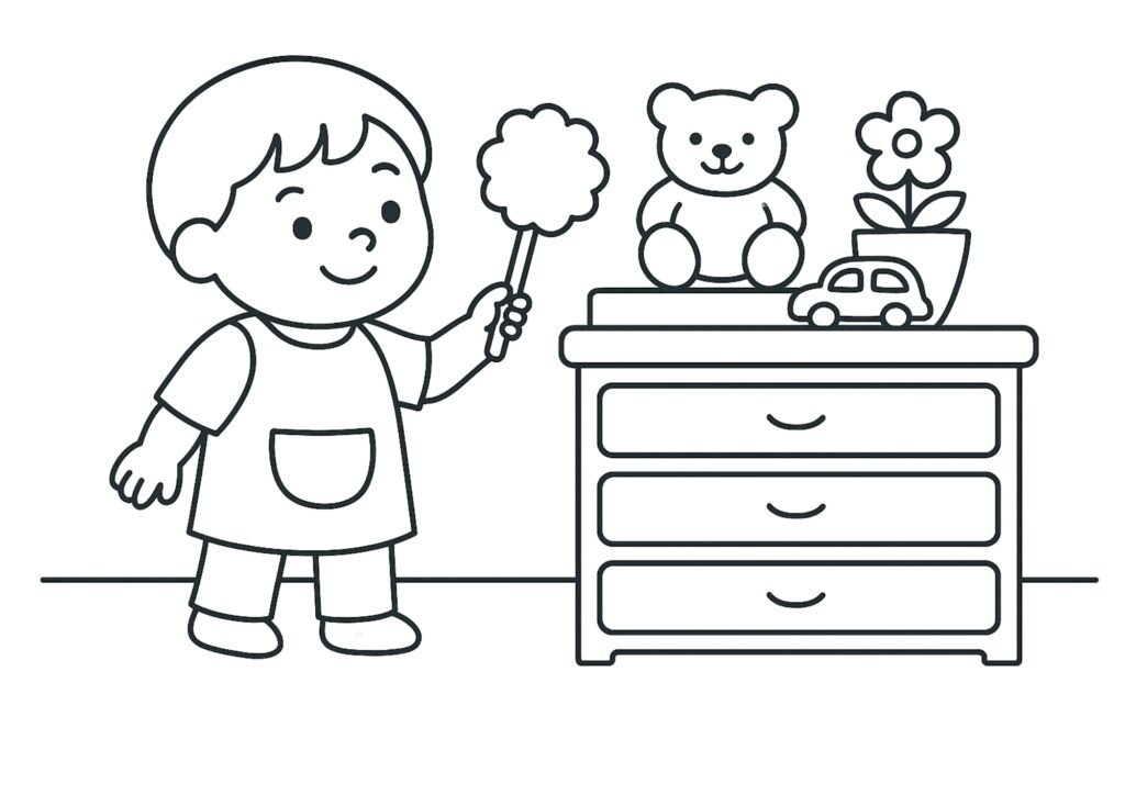 Imagem do Bobbie limpando o quarto