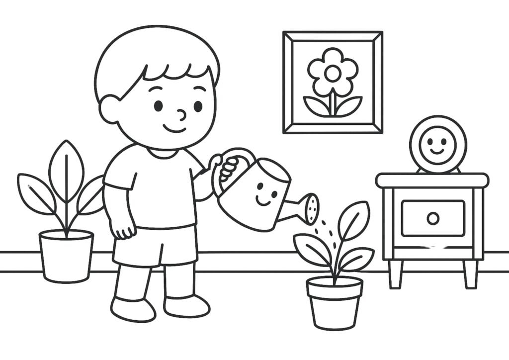 Imagem do Bobbie regando as plantas