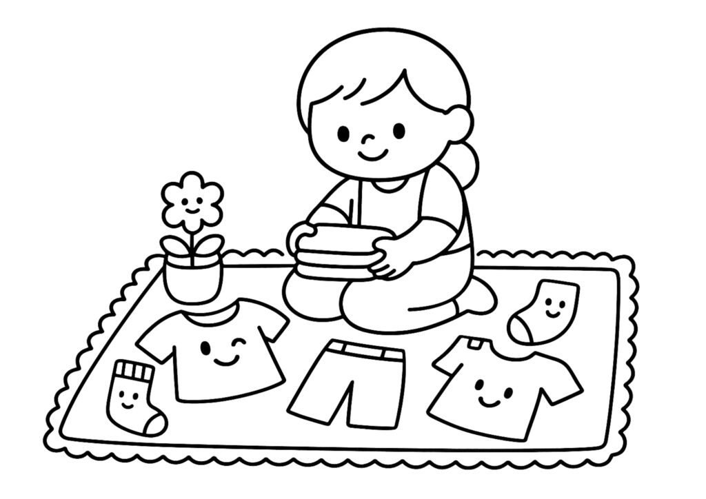 Imagem do Bobbie dobrando roupas