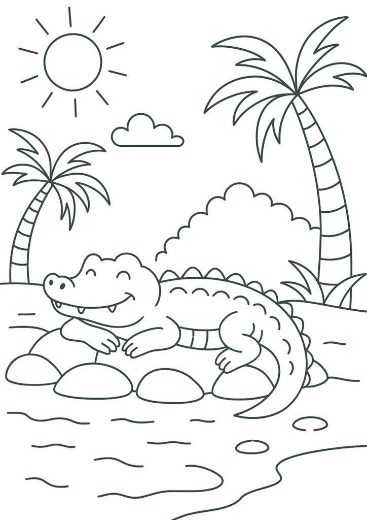 Desenhos Fofos para Colorir de Animais jacaré