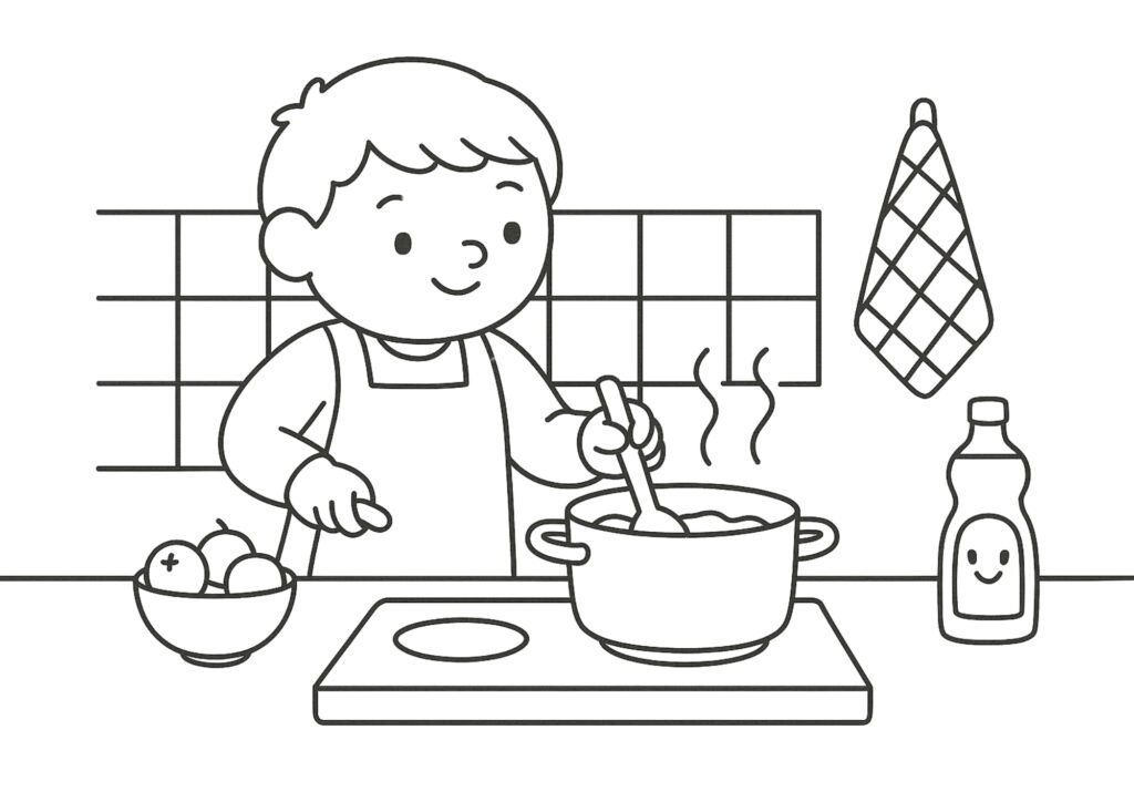 Imagem do Bobbie cozinhando 