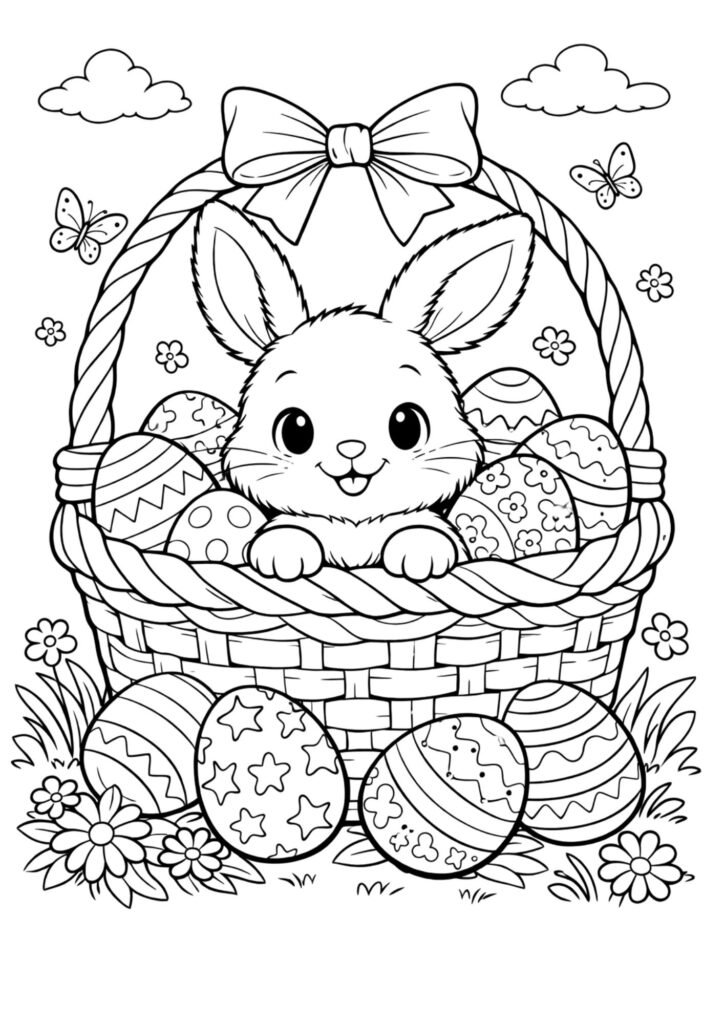 Coelhinho no cesto de ovos