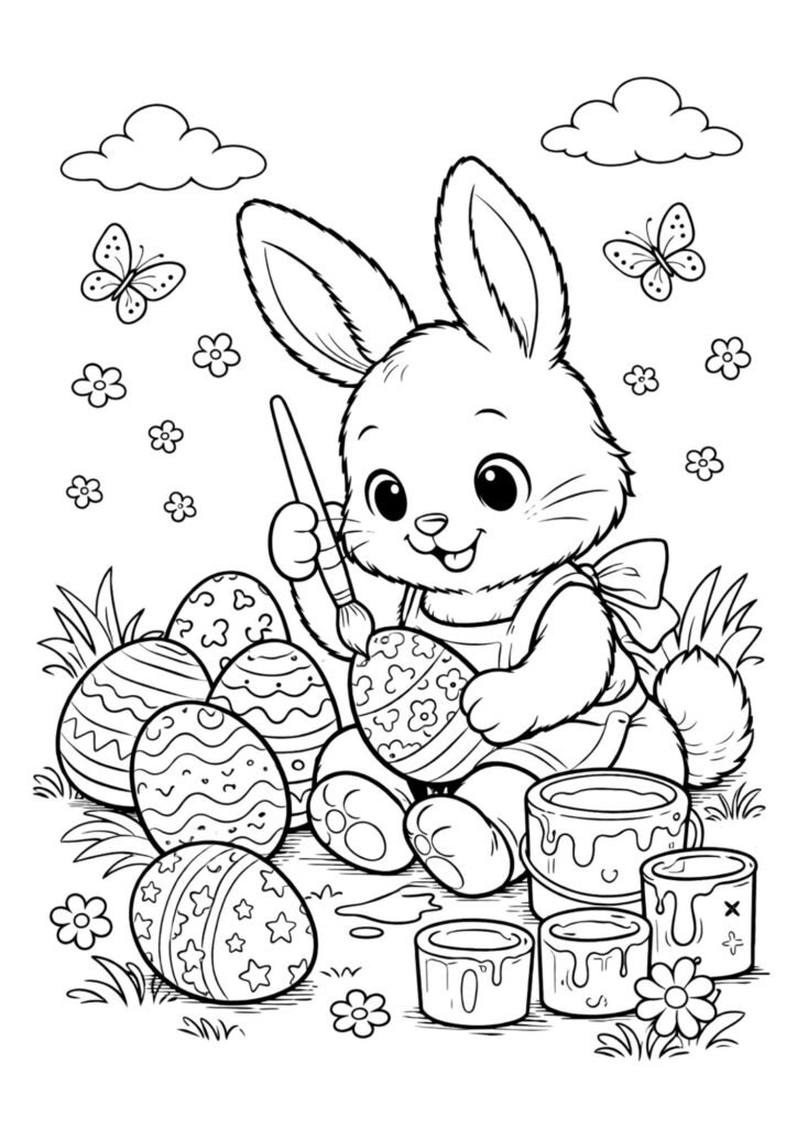 Coelho pintando ovos