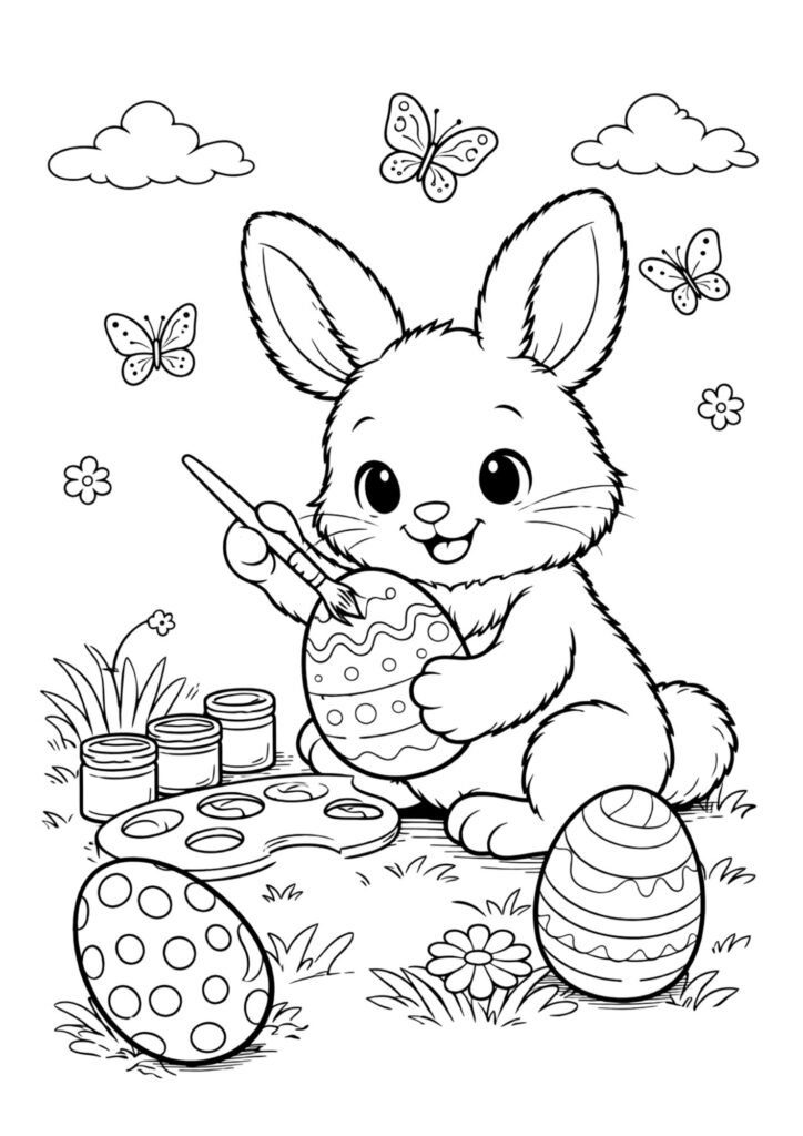 Coelho pintando ovos