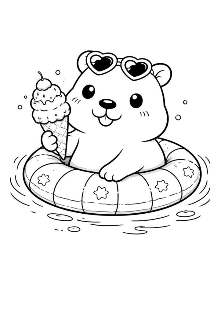 capivara com boia no rio  tomando sorvete