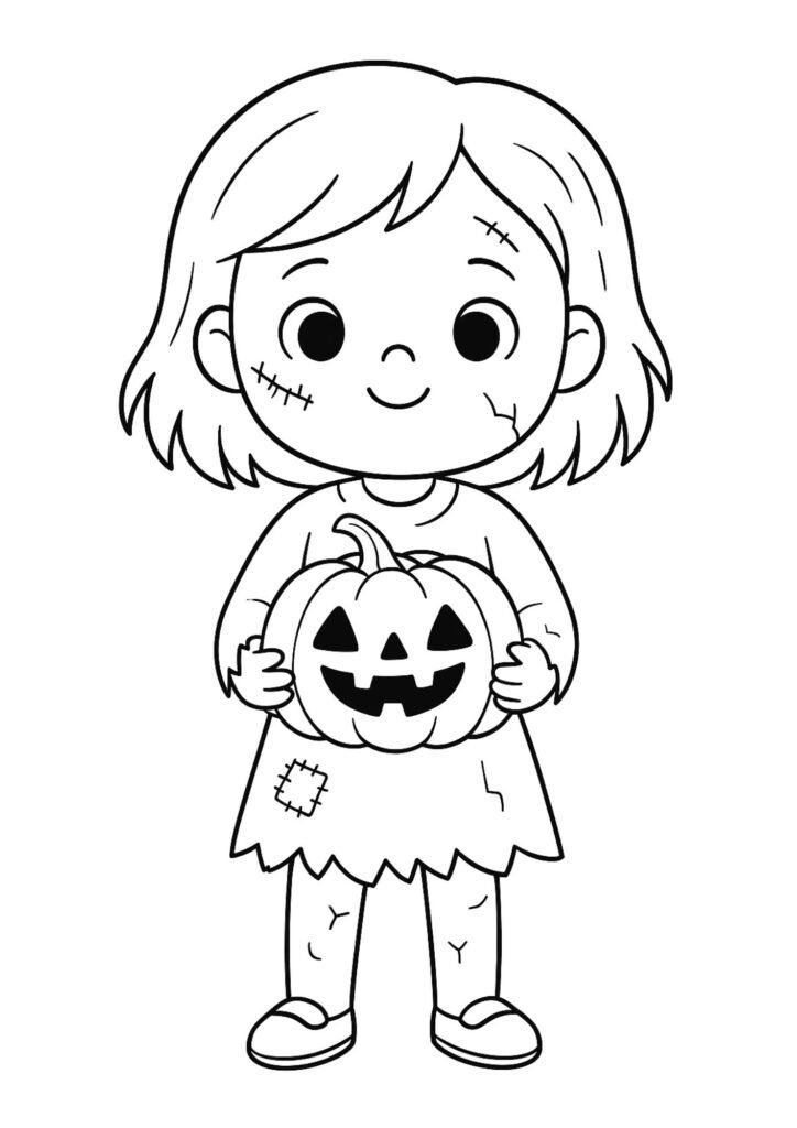menina com abóbora halloween
