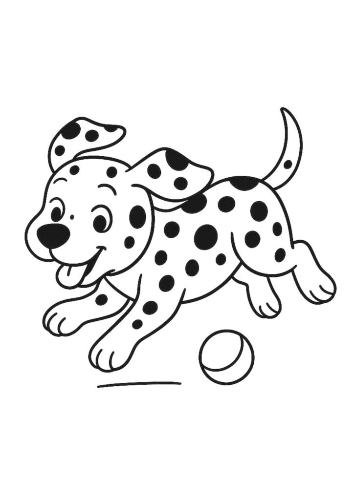 Filhote de dálmata brincando com bola desenhos cachorro para colorir