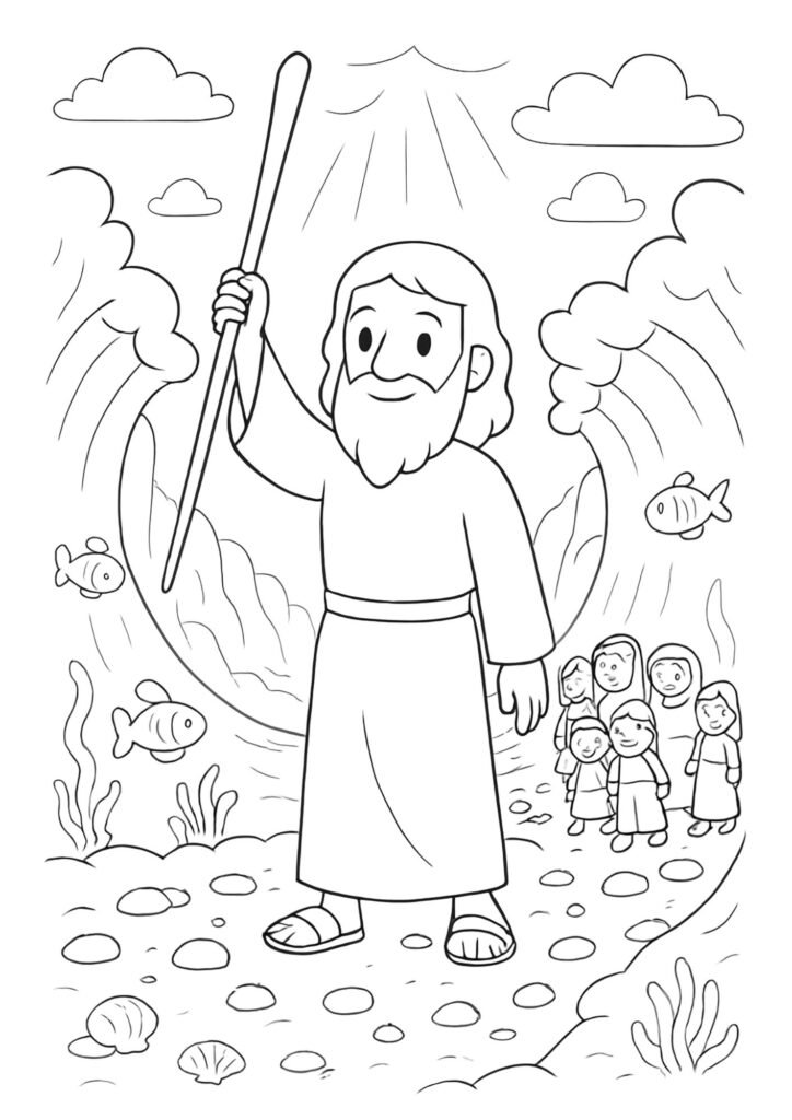 Moses and the Parting of the Red Sea – Bible Coloring Page