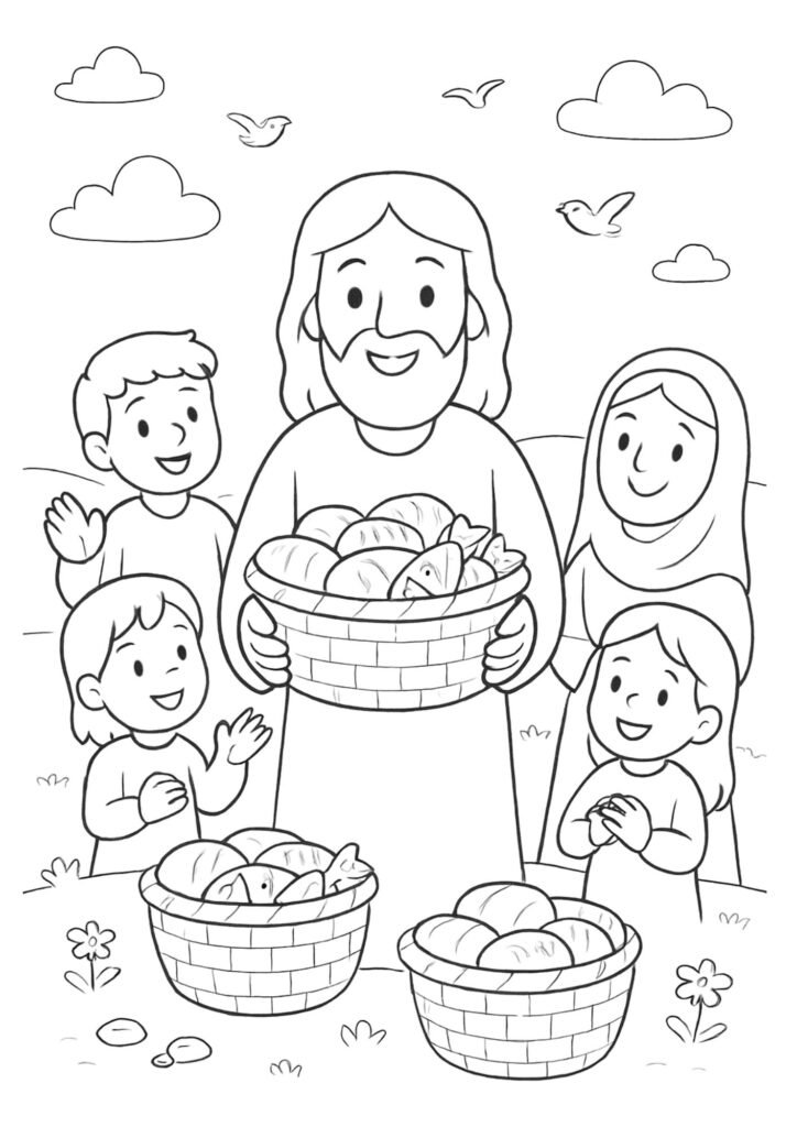 Multiplication of the Loaves and Fishes – Christian Coloring Page