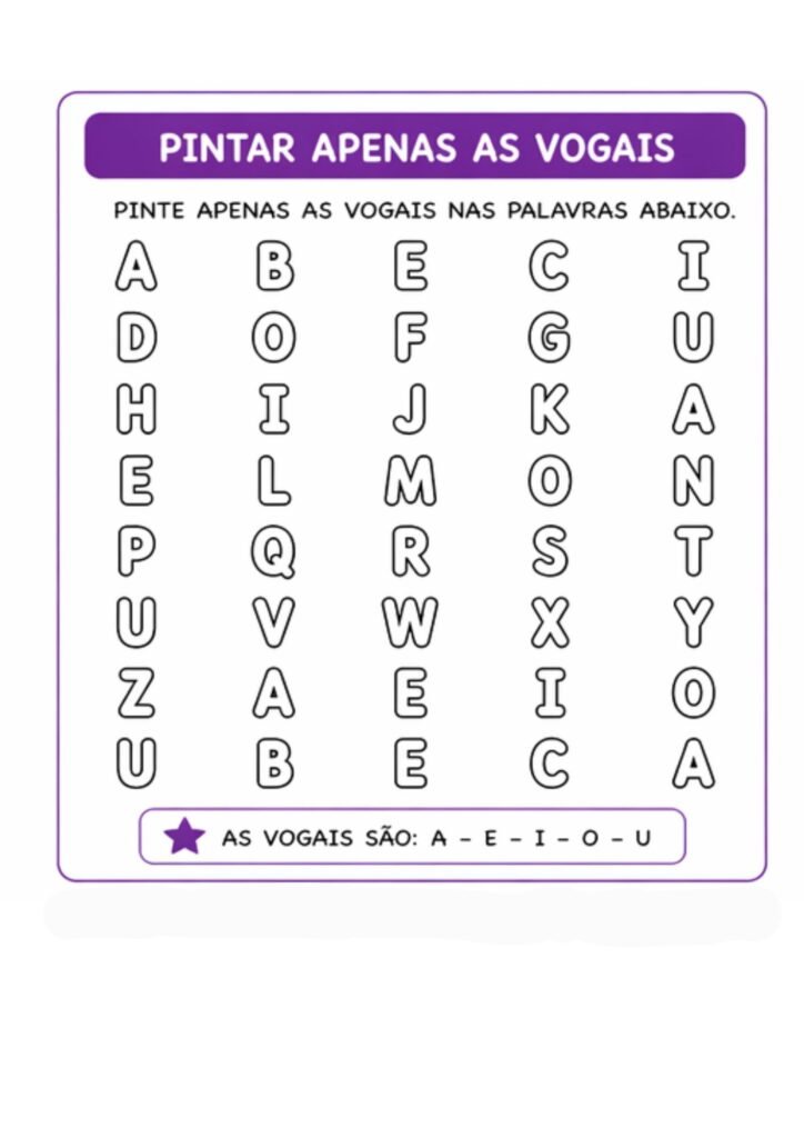 atividades com vogais para imprimir pdf alfabetização infantil