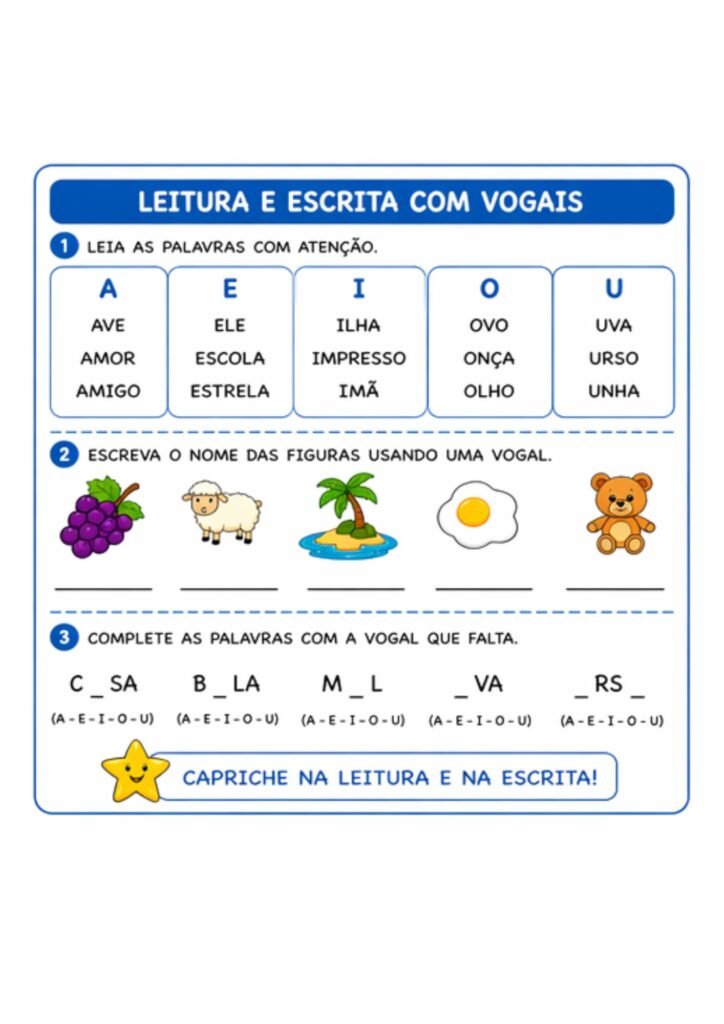 atividades com vogais para imprimir pdf alfabetização infantil