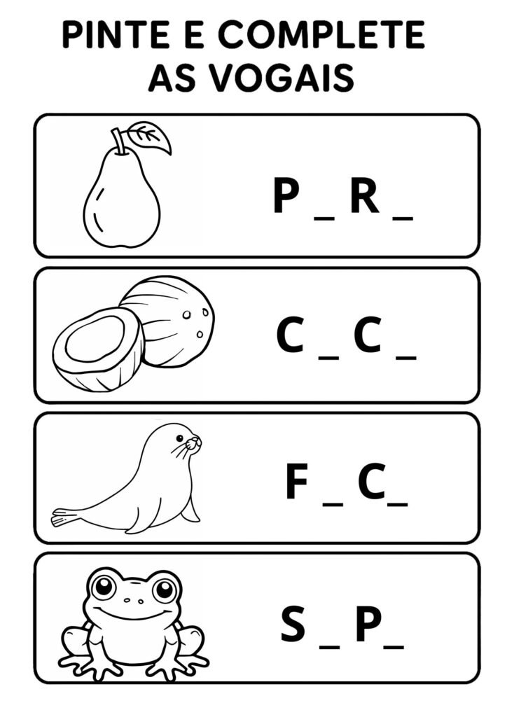 pinte e complete as vogais 