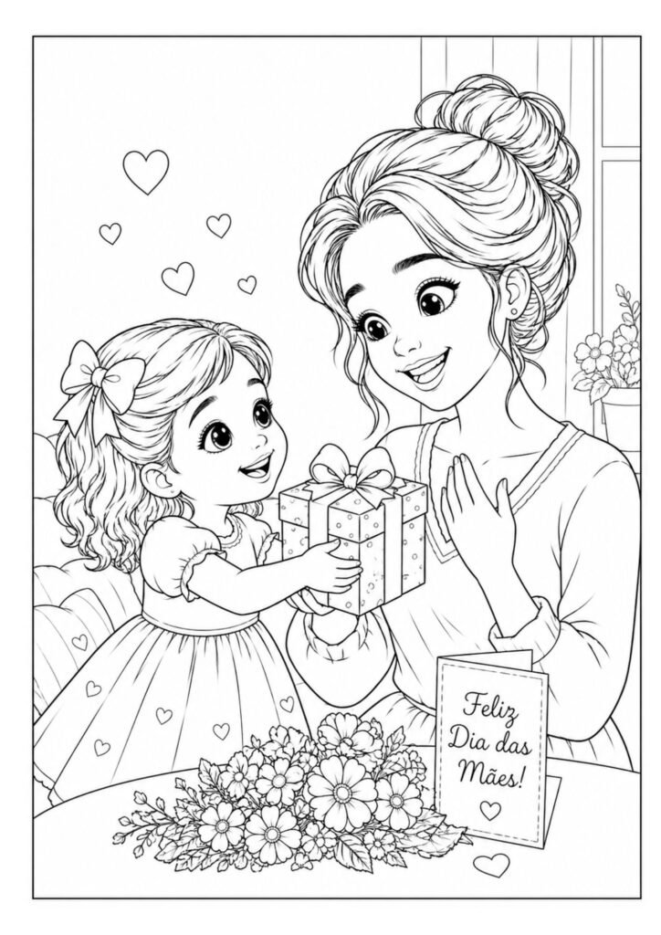 desenho Mãe recebendo presente