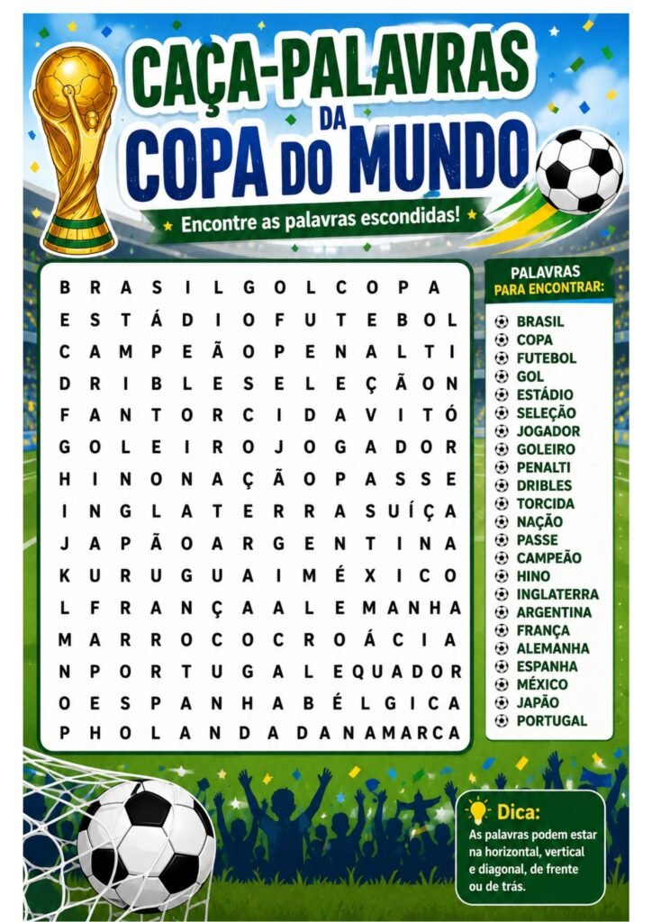 Caça-palavras da Copa do Mundo – Atividade Infantil Educativa