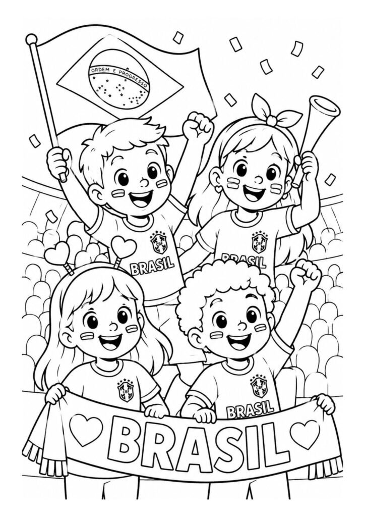 Torcida Brasileira Infantil para Colorir