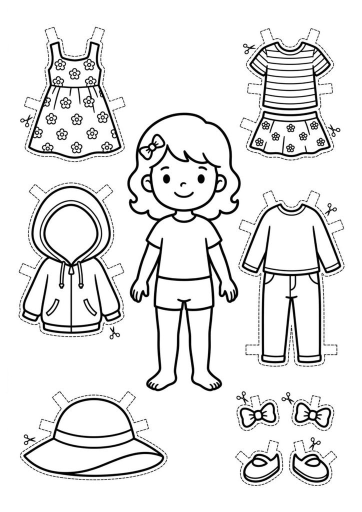 Boneca menina de papel para imprimir, colorir, recortar e vestir. Uma atividade simples e criativa para crianças.